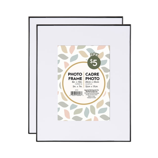 DesignOvation Slimline 8" X 10" Matted to 5" X 7" Black Picture Frame, Set of 2