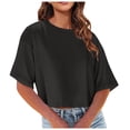 thumbnail image 1 of BVOFAR T-Shirts Décontractés à Manches Mi-Longues pour Femmes Épaules Tombantes Col Rond Crop Tops Été Couleur Unie Tees 2025, 1 of 7