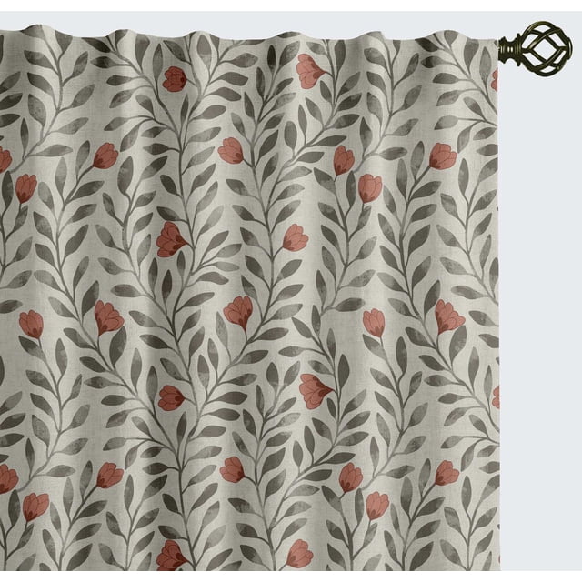 Vargottam 84 Inch Rod Pocket/Back Tab Cotton Curtains for Windows and Doors - Light Filtering Cotton - Light Filtering Drapes For Doors - Set of 2 Panels, 52"x84" - Tulip Vine Print (White)