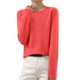 thumbnail image 2 of yoeyez Chandails Légers pour Femmes à Manches Longues Col Ras du Cou Chandail Uni Chandail Léger Doux Tricoté Hauts Bas d'Automne Rouge Melon D\'eau S, 2 of 6