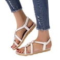 thumbnail image 3 of Kcodviy Ladies Suede Rhinestone Elastic Fuzzy Sandals for Women Band Open Toe Flat Sandals Women Flip Flop Roman Sandals, 3 of 9