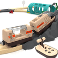 thumbnail image 4 of Motorised Wooden Rail Train, Remote Control Train with Magnetic Connection, Battery Operated Locomotive Trains for Toddlers, Compatible with Thomas, Brio, Chuggington (Brown), 4 of 7