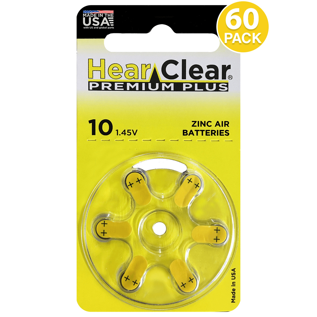 HearClear Hearing Aid Batteries Size 10, PR70 (60 Batteries)