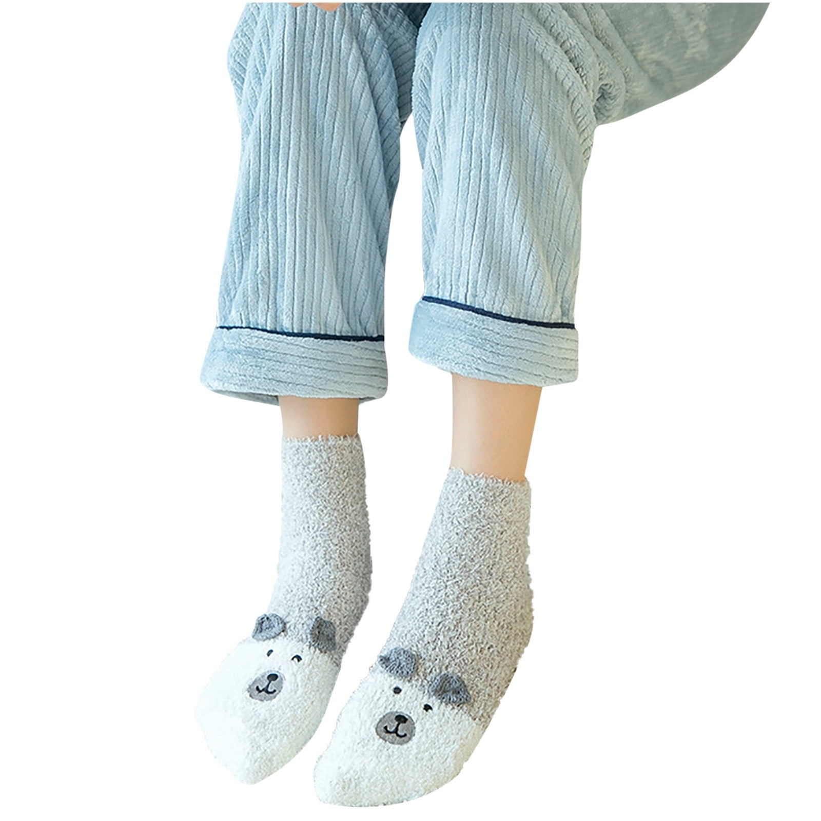 TIEVOSA Winter Women Coral Socks Middle Tube Cute Home Stocking（Grey）