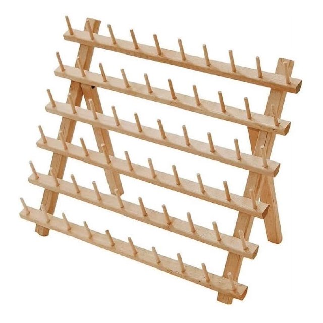 ThreadNanny 60 Spools Thread Rack - Premium Birchwood Thread Storage Organizer Stand for Sewing Embroidery Spools and Mini Cones - Thread Holders for Spools of Thread with Wall Mount Hanging Hooks