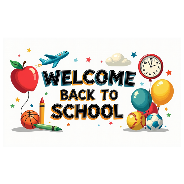 Colorful Welcome Back to School Banner with Apple Airplane Balloon and Star Elements Backdrop Party Decorations for School Events Opening Ceremonies Classroom Decor Photo Props