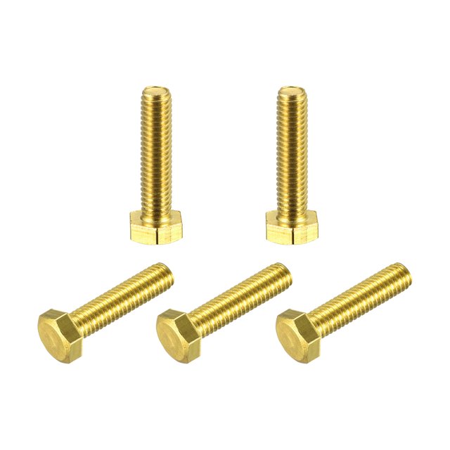 Unique Bargains Brass Hex Bolts, M6x25mm 5 Pack Fully Thread Grade 4.8 Machine Screws