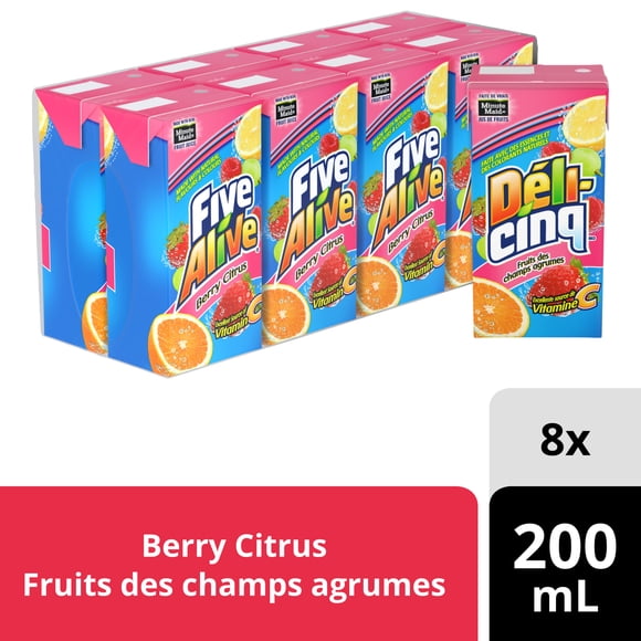 Deli-Cinq boîtes d'agrumes aux baies, 200 ml, paquet de 8