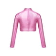 thumbnail image 2 of RUNQHUI Enfants Filles Col Roulé Métallique Danse Crop Top Paillettes Manches Longues pour Danse Raves Festivals Sports Rose 8, 2 of 5
