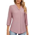 thumbnail image 1 of CEHVOM Women's V- Neck Solid Color Three Quarter Sleeve Lapel Tops, 1 of 8