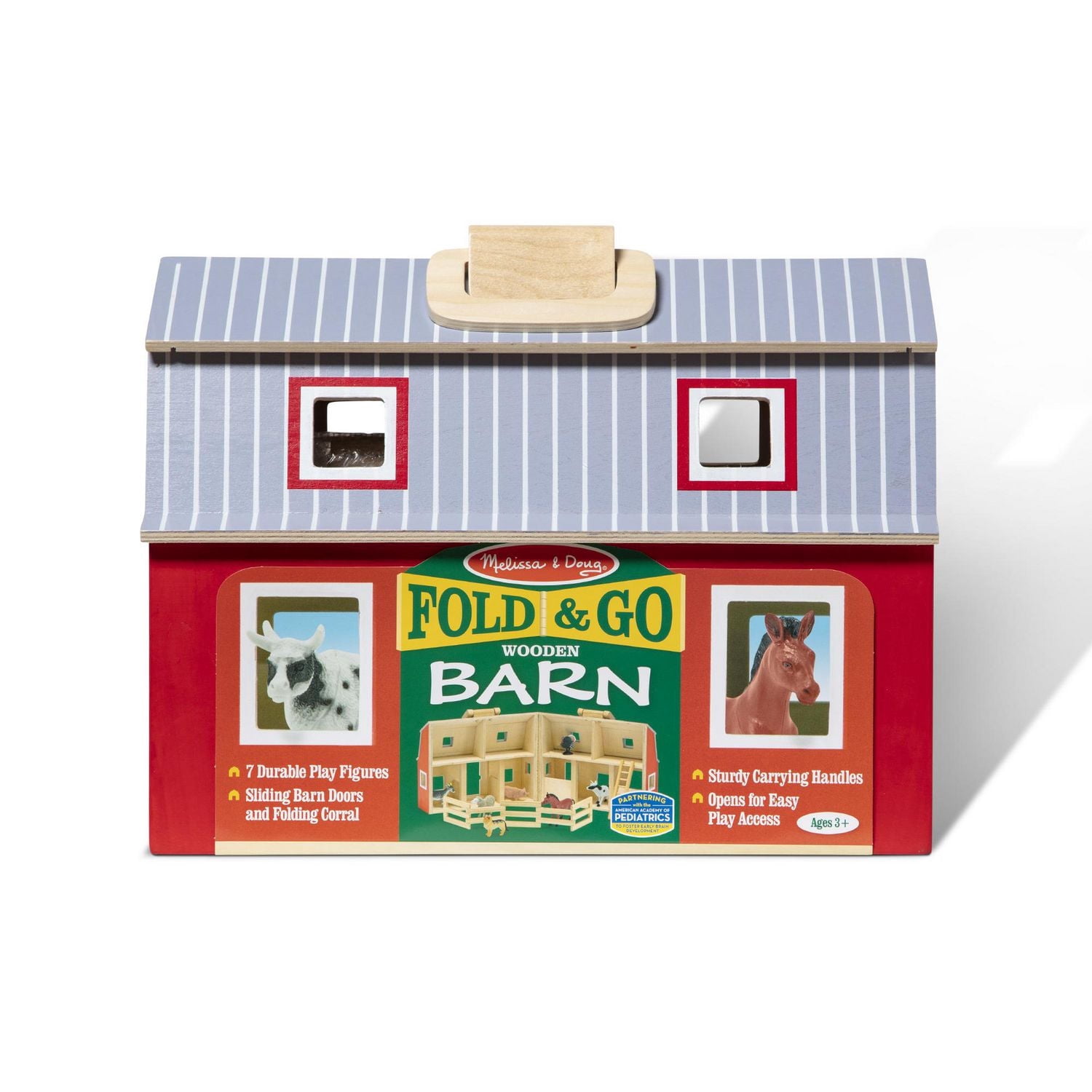 Melissa & Doug Fold and Go Wooden Barn With 7 Animal Play Figures