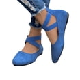 thumbnail image 2 of Ladys Single Shoes Suede Surface Elastic Ankle Strap Soft Sole Pointy Toe Flats Bottom Ballet Rear Ankle Zipper Shoes New Large Size Shallow Mouth Elastic Flat Shoes Blue, 2 of 7