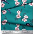 thumbnail image 3 of Soimoi Green Poly Georgette Fabric Peach Floral & American Robin Bird Decor Fabric Printed BTY 52 Inch Wide, 3 of 3