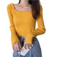 thumbnail image 2 of JDQJBZ Summer Womens Tops,Tops For Women Trendy Ruffle Slim Off Shoulder Crop Knit Long Sleeve Top For Spring Summer, 2 of 5