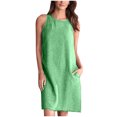 thumbnail image 2 of EGNMCR Robes de Fête pour Femmes Robe Débardeur Décontractée Sans Manches de Printemps/été pour Femmes, Unie, Ample, Col Rond, Plissée, en Coton et Lin, 2 of 6