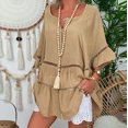 thumbnail image 2 of Birdeem Womens Short Sleeve Plus Size Solid Hollow Out V-Neck Pullover Tops Shirt, 2 of 9