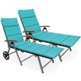thumbnail image 3 of Gymax 2PCS Folding Patio Rattan Lounge Chair Cushioned Aluminum Adjust Wheel Turquoise, 3 of 10