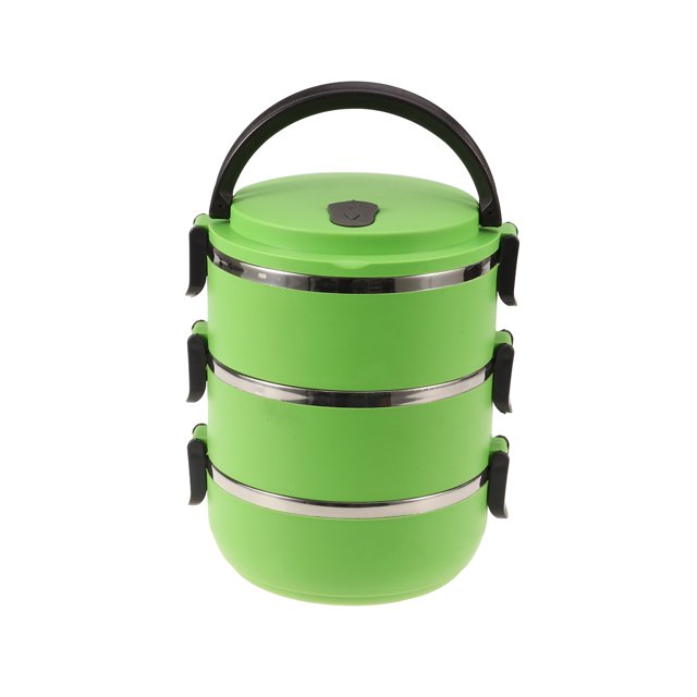 CIMAXIC Three Tiers Plastic Thermal Insulated Lunch Box Lock Container Food Storage Boxes (Green),7.87"X6.1"X6.1"