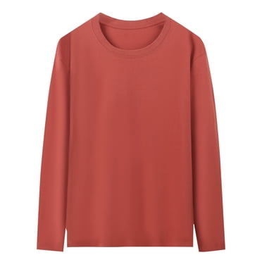 Viluyesy Chandail à Manches Longues pour Homme Col Ras du Cou Grande Taille Extensible Doux Léger Chandail à Enfiler T-Shirt Décontracté pour Homme T-Shirt pour Hommes pour l'Extérieur Chandail Mode Rouge Melon D\'eau TG