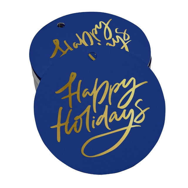 Inkdotpot 50 - Pack Happy Holiday Favor Paper Tag Craft Real Gold Foil Hang Tag