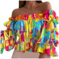 thumbnail image 2 of CEHVOM Ladies Summer Fashion One-Shoulder Three-Quarter Sleeve Print Chiffon Top, 2 of 4