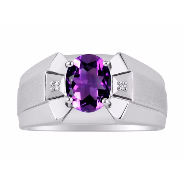 RYLOS Men's Rings Sterling Silver Rings Classic Designer 9X7MM Oval Gemstone & Diamond Ring Amethyst February Birthstone Ring Size 10