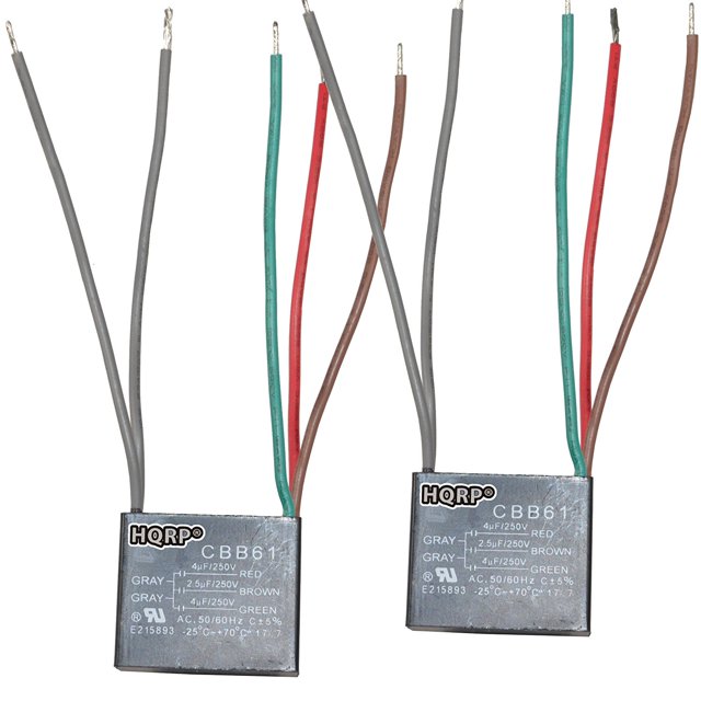 HQRP 2-Pack Ceiling Fan Capacitor CBB61 4uf+2.5uf+4uf 5-Wire UL Listed
