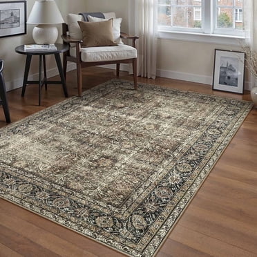 BERTHMEER Tapis Lavables 3'x5' pour Cuisine Chambre Couloir Entrée Buanderie Bureau Intérieur Petits Tapis Traditionnels Orientaux Antidérapants à Motif Floral Vieilli Vintage, Brun