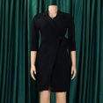thumbnail image 3 of Gspmoly Robes d'Été pour Femmes, Robe Décontractée Ajustée Plissée avec Ceinture à Manches Trois Quarts à Col en V Robe Colorée Robe de Cocktail Économies, 3 of 8