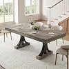 71 Table à manger ferme de pouce pour 6-8 personnes avec tiroirs à double rangement, grande table de cuisine en bois rectangulaire, base de pédalier lourd pour salle à manger, salon, gris