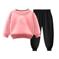 thumbnail image 2 of Pisexur Ensemble 2 Pcs pour Bébé Filles Garçons Automne Hiver Mode Décontractée Polaire Couleur Unie Manches Longues Col Rond Chandails en Molleton et Pantalons Vêtements de Détente Ensemble de Survêtement pour Enfants 3-8 Ans, 2 of 4