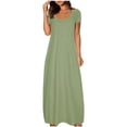 thumbnail image 1 of Fatuov Robe pour Femme Grande Taille à Col Rond, Robe Chemise d'Été pour la Plage à Manches Courtes, Robe Maxi Unie, Tailles 4TG, Vert Armée, 1 of 4