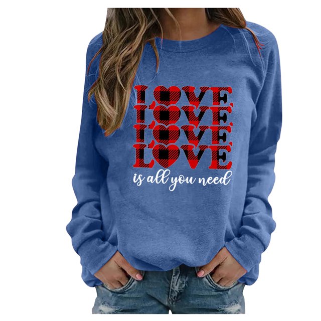 RKSTN Chandail pour Femmes Décontracté à Manches Longues Blouse à Imprimé de la Saint-Valentin Hauts Chandail Col Rond Coupe Ample Chandail