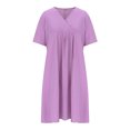 thumbnail image 5 of Swstbby Liquidation d'Économies d'Été! Robe d'Été pour Femmes, Robe Décontractée Ample Mode Rétro en Coton et Lin à Manches Courtes, Col en V, Plissée, Violet TG, 5 of 5