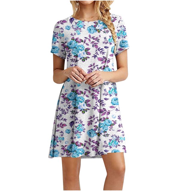 Birdeem Robe Décontractée pour Femmes à Blocs de Couleur Imprimée à Manches Courtes et à Col Rond