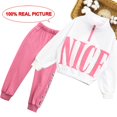 thumbnail image 1 of AAMILIFE Girls Sport Clothes Set Sweatshirt + Pants Letter Pattern Print Teenage Tracksuit, 1 of 10