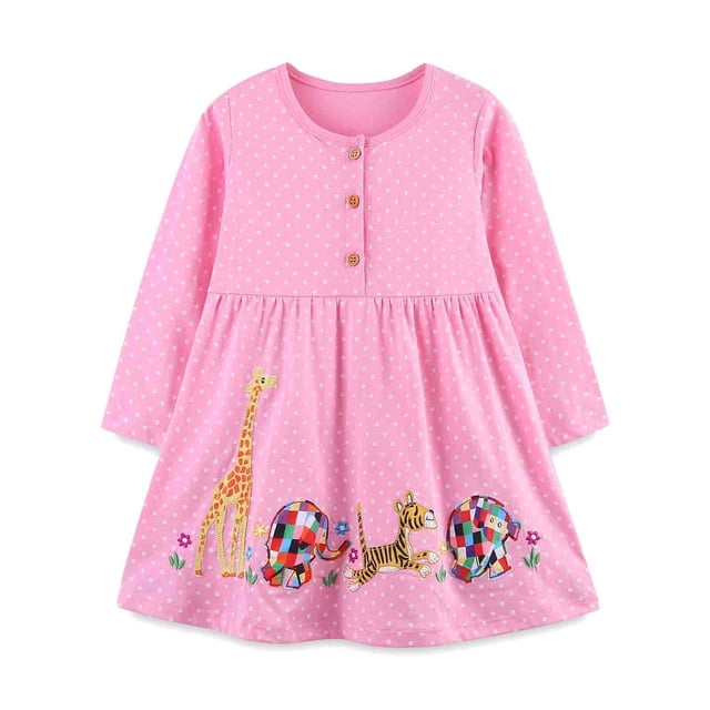 MIASHUI Robe Fleurie à Manches Longues pour Filles, Robes Décontractées pour Tout-Petits, Rose, 2-3 Ans