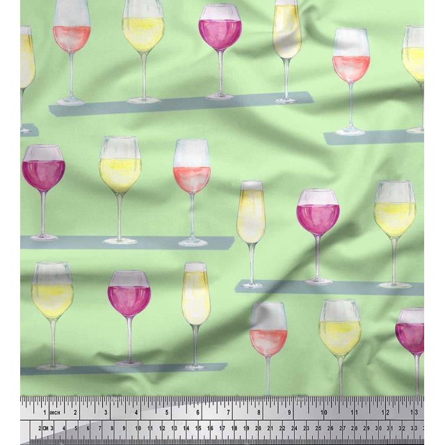 Soimoi Poly Georgette Fabric Wine Glass Bar Print Fabric by Yard 42 Inch Wide