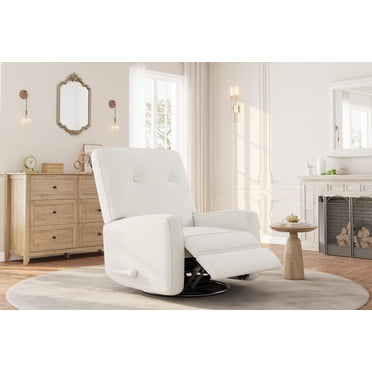Nursery Recliner Chair, 360° Swivel Rocking Glider Chair for Adults with Adjustable Backrest & Footrest, Cozy Linen Upholstered Armchair for Living Rooms, Bedrooms, Apartments