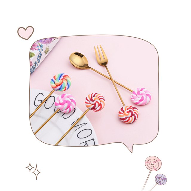 Ruiboury Cartoon Adorable Restaurant Tableware Portable Reusable Washable Stainless Steel Dinnerware Cake Dessert Flatware Donut Fork Rose Red