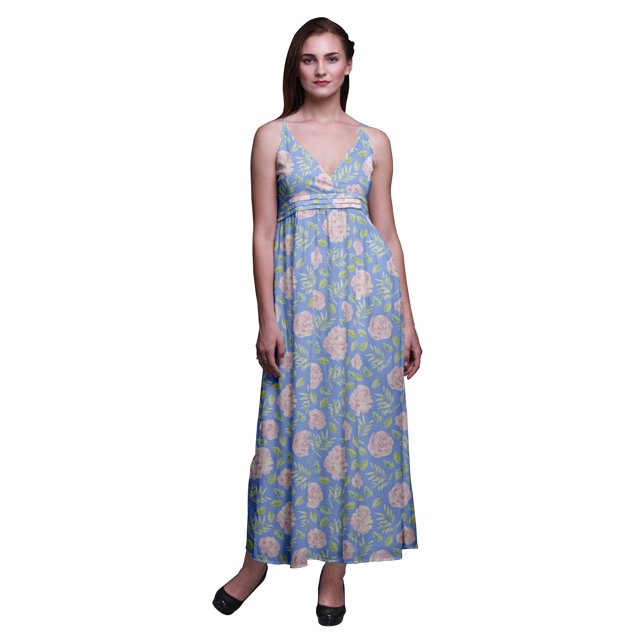 Bimba Robe Longue Maxi d'Été à Imprimé Floral pour Femme, Col en V, Tenue de Villégiature de Vacances - X-Grand