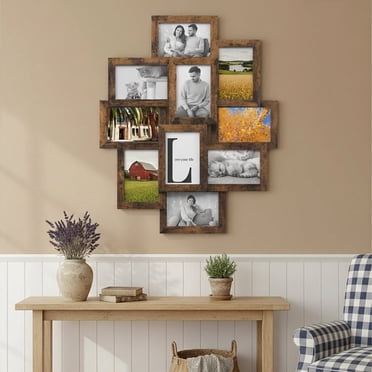 LEDREM 4x6 Ensemble de Cadres Photo Collage Mural, Lot de 10 Cadres Photo de Galerie avec devant en Verre, Assemblage Facile pour la Maison, Déco de Bureau, Brun Rustique