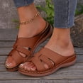 thumbnail image 3 of Womens Orthopedic Slides Sandals Comfortable Leather Peep Toe Walking Slip on Summer Shoes with Arch Support, 3 of 7