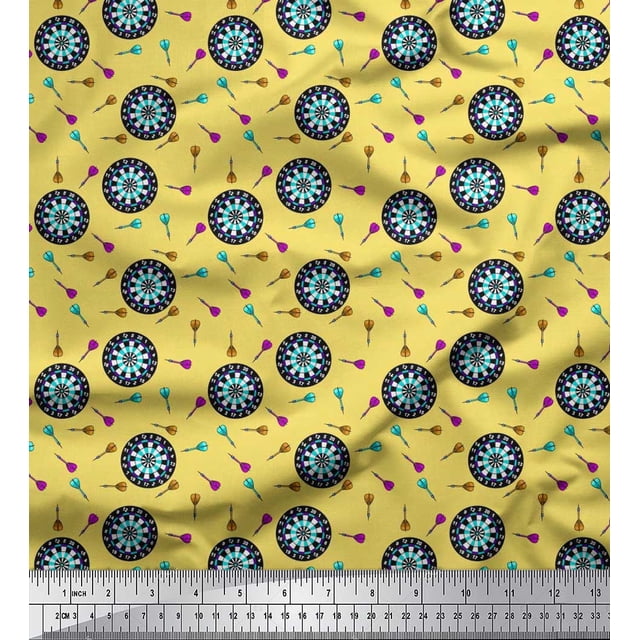 Soimoi Rayon Crepe Fabric Dart Board Sports Printed Fabric 1 Yard 46 Inch Wide