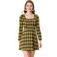 thumbnail image 1 of INSPIRE CHIC Robe à Carreaux Ligne A à Encolure Carrée à Manches Longues d'Automne pour Femme P Noir-Jaune, 1 of 1