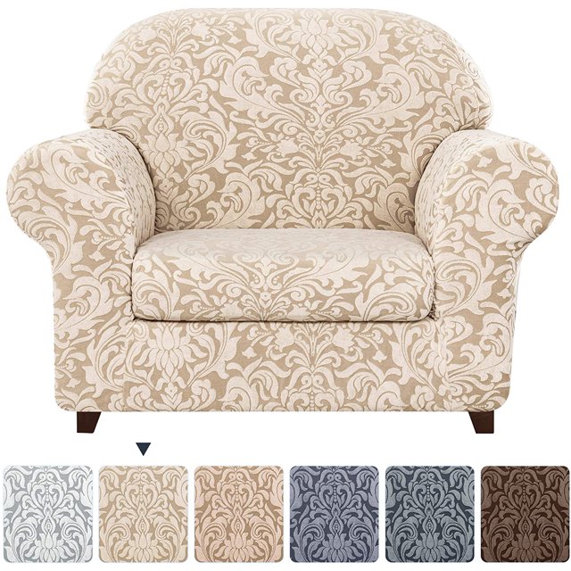 Subtrex Stretchy 2-Piece Washable Armchair/Lovesaet/Sofa/XL-Sofa Slipcover, Jacquard Damask Pattern