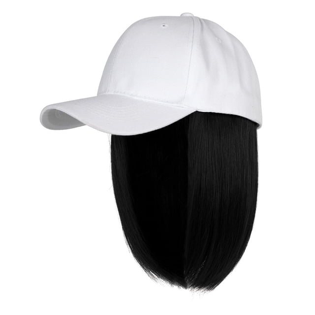 Women's Baseball Cap with Removable Ash Blonde Short Bob Hair Extensions Adjustable Wig Hat