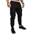 thumbnail image 4 of FOCUSNORM Men Solid Color Cargo Trousers, Loose Fit Drawstring Waist Long Pants, 4 of 9