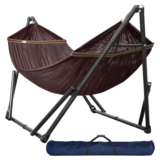 Tranquillo Hamac Double Universel 116 Pouces avec Support et Sac Ajustables, Brun