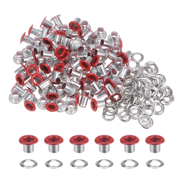 Unique Bargains 100PCS Grommets Eyelets 1/6 Inch (4mm) ID Hole Metal Self Backing Eyelet with Washers for Leather Red